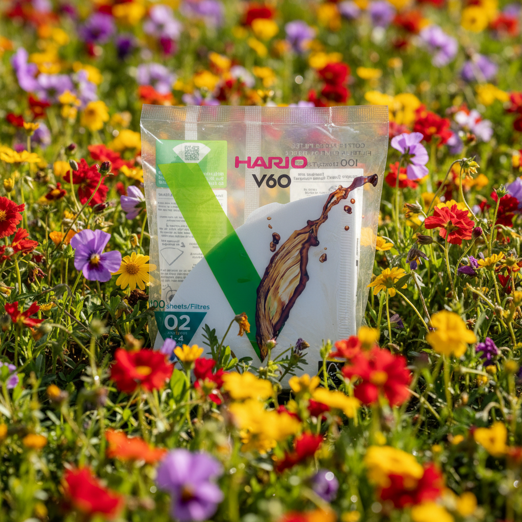 Hario V60 Package Centered in Flower Field